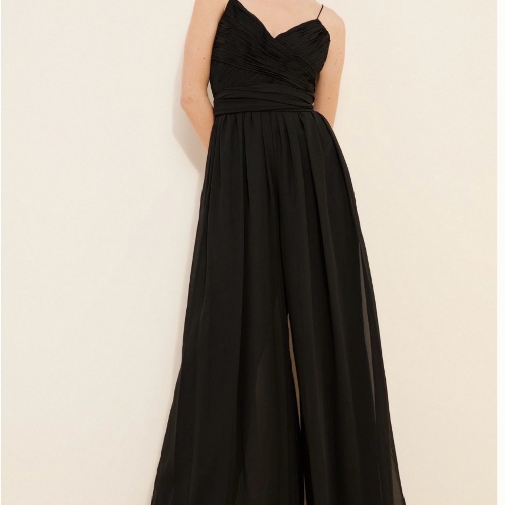 Elegant wide legged Black Chiffon Evening Jumpsuit - Picture 3 of 3